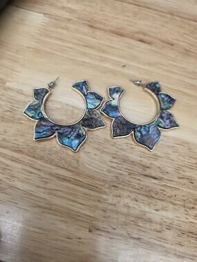 Floral Abalone Hoop Earrings Vintage